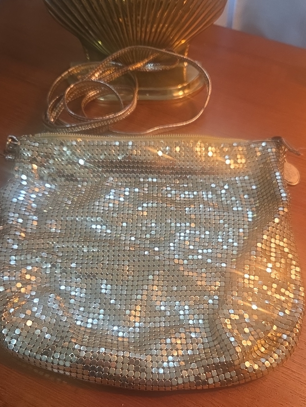 Vintage Whiting And Davis Gold Mesh Crossbody.